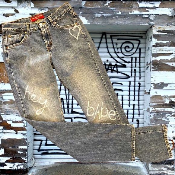 vtg•levi’s redone 505 straight leg “hey babe” low rise denim jeans - Picture 2 of 10